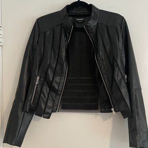 Bebe Black Vegan Leather Cropped Moto Jacket Size M